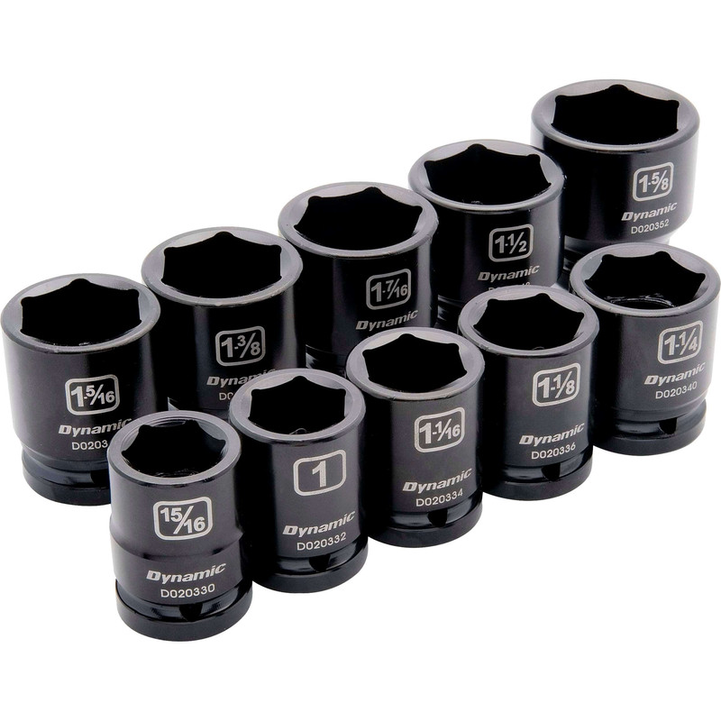 3/4" Drive 10pc 6-Point Standard Impact SAE Socket Set, 15/16" - 1-5/8"